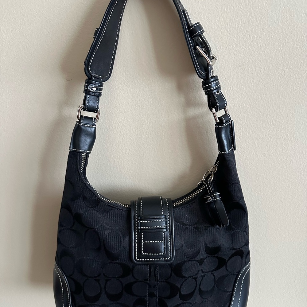 Coach Black Leather Trim Shoulder Bag - Picture 2 of 8